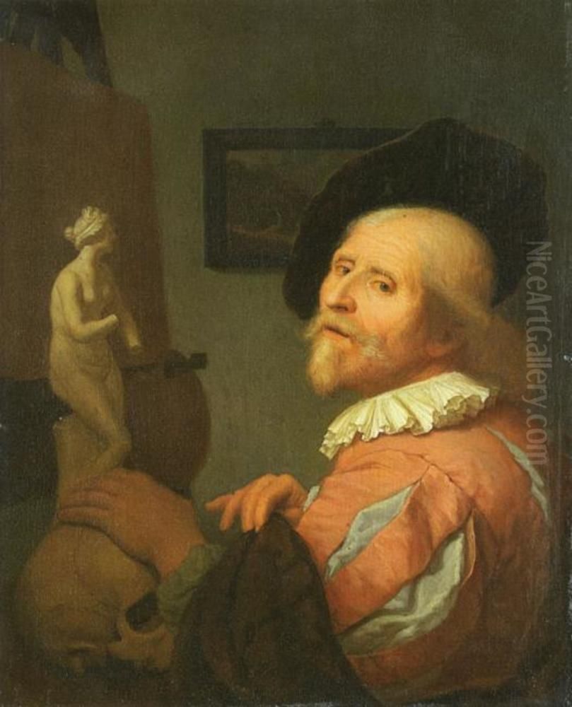 Portrait of an Artist in His Studio Oil Painting by Godfried Schalcken