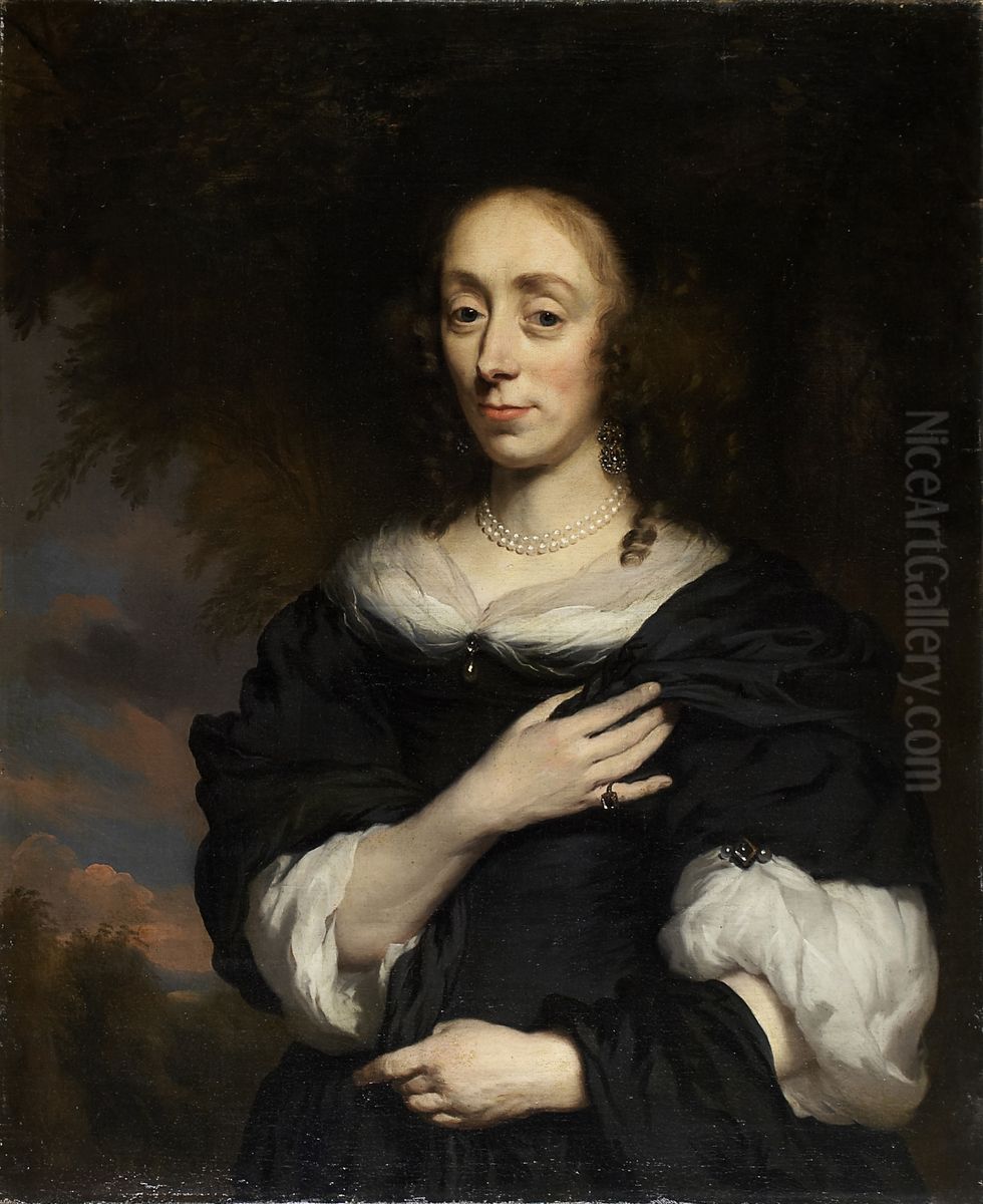 Portrait of a Woman Wearing a Black Dress Oil Painting by Nicolaes Maes