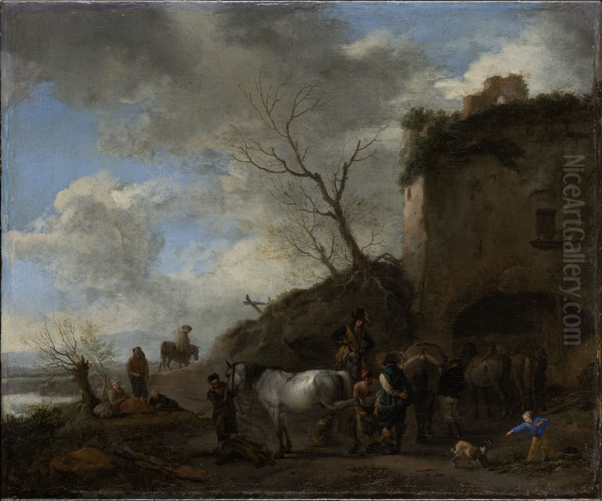 Riders at a Blacksmith's Oil Painting by Philips Wouwerman