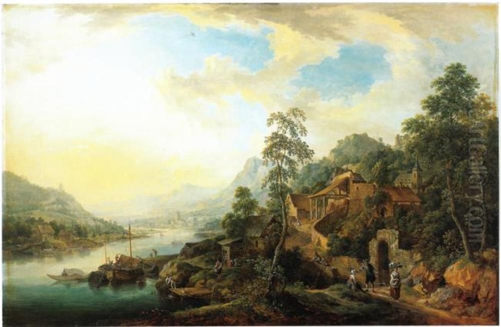River Landscape in the Morning Light Oil Painting by Christian Georg Schutz