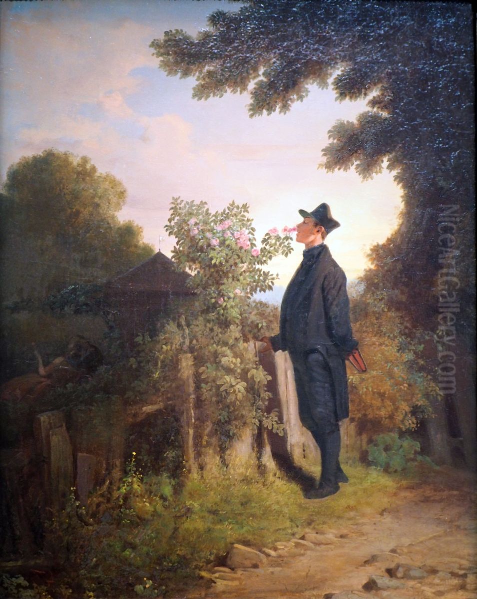The Rose Lover Oil Painting by Carl Spitzweg