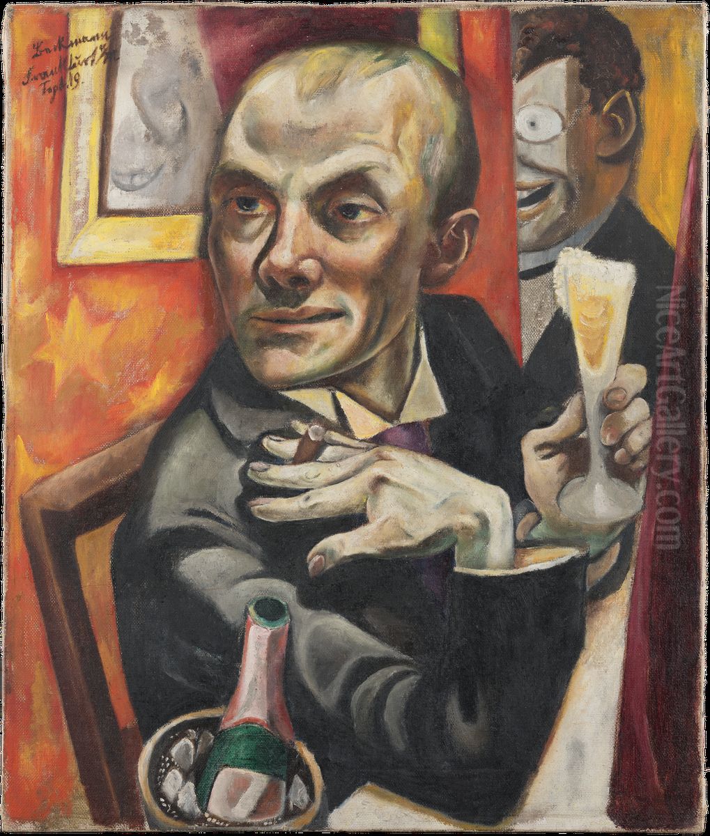Self-Portrait with Champagne Glass Oil Painting by Max Beckmann