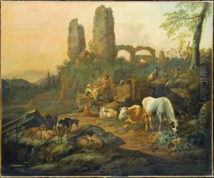 Ruhende Hirtenfamilie bei einer Ruine