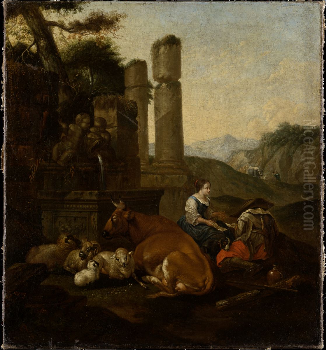 Shepherds in the Roman Campagna Oil Painting by Theodor Roos