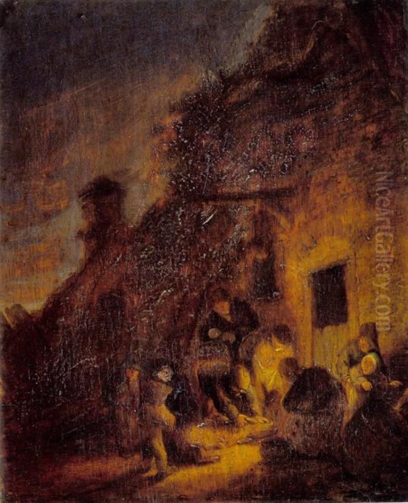 Slaughtering a Pig by Torchlight Oil Painting by Adriaen van Ostade