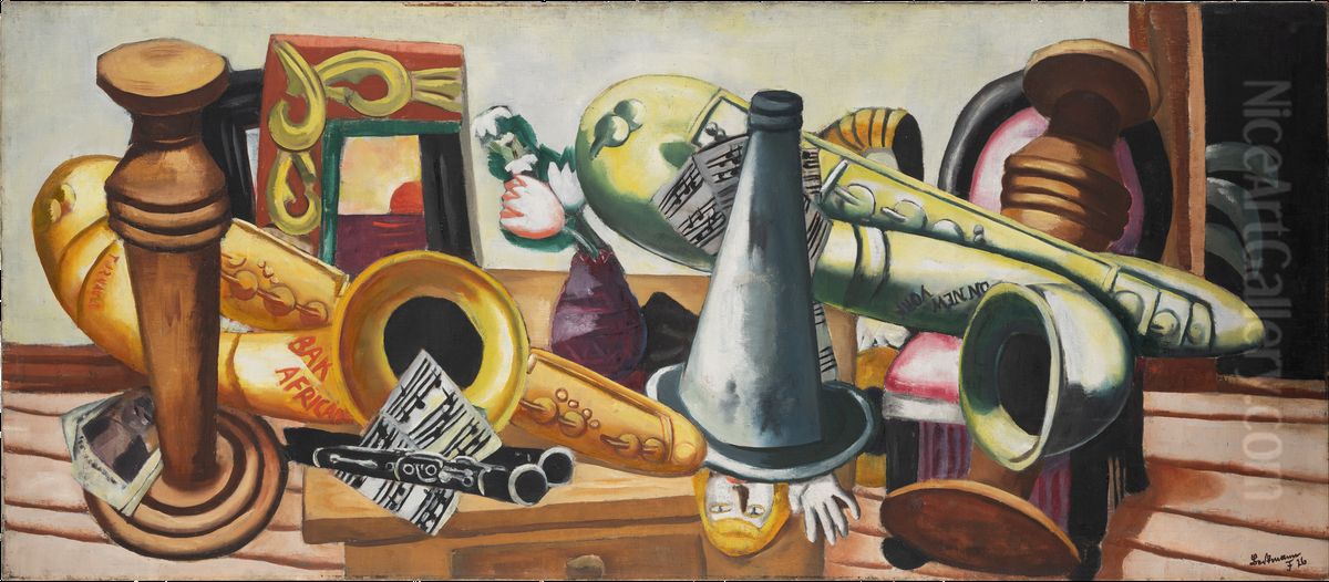 Still Life with Saxophones Oil Painting by Max Beckmann
