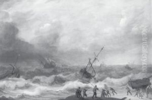 Stormy Sea with many Ships