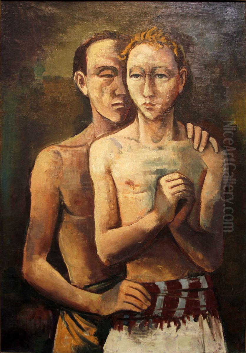Zwei Freunde Oil Painting by Karl Hofer