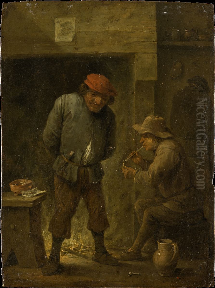 Zwei Bauern am Kamin Oil Painting by David Teniers the Younger