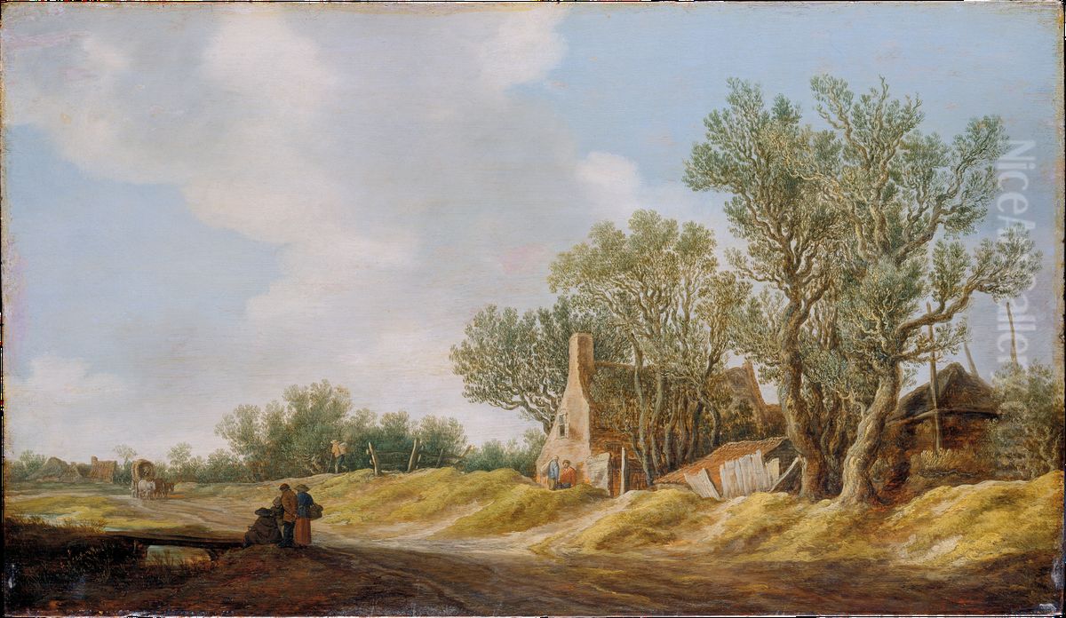 Dorfstrasse mit Rastenden an einem Steg Oil Painting by Jan van Goyen