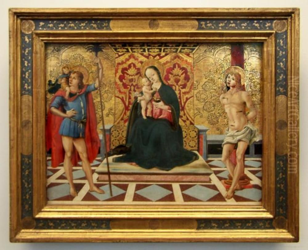Virgin and Child Enthroned with Saints Christopher and Sebastian Oil Painting by Fiorenzo di Lorenzo