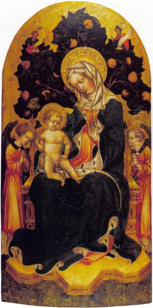 Virgin and Child Enthroned with Worshipping Angels and Prophets Oil Painting by Gentile Da Fabriano