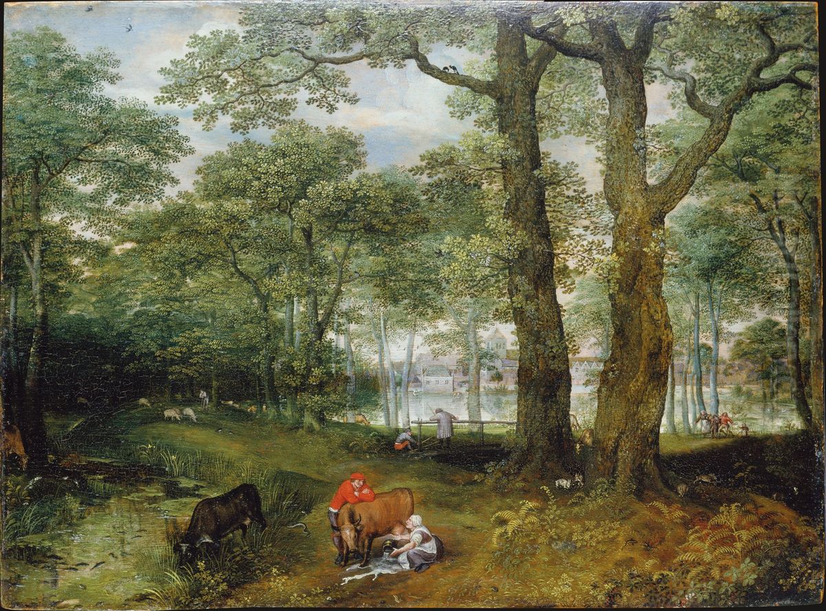 Animals Grazing beneath Trees Oil Painting by Lucas van Valckenborch
