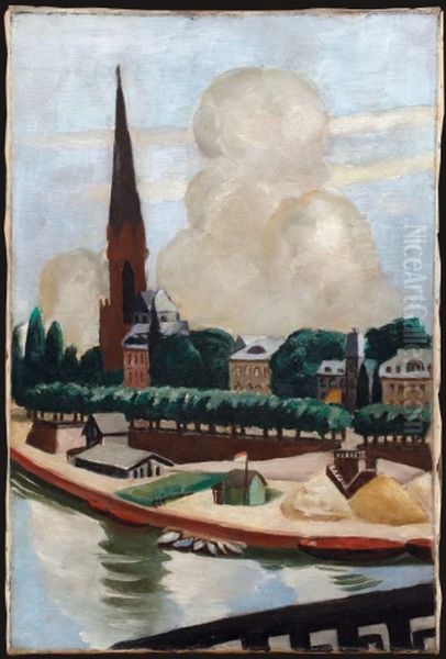 Bank of the Main and Church Oil Painting by Max Beckmann