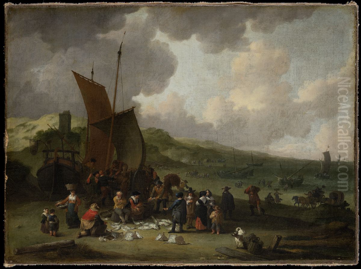 Strand mit heimkehrenden Fischern Oil Painting by Pieter Bout
