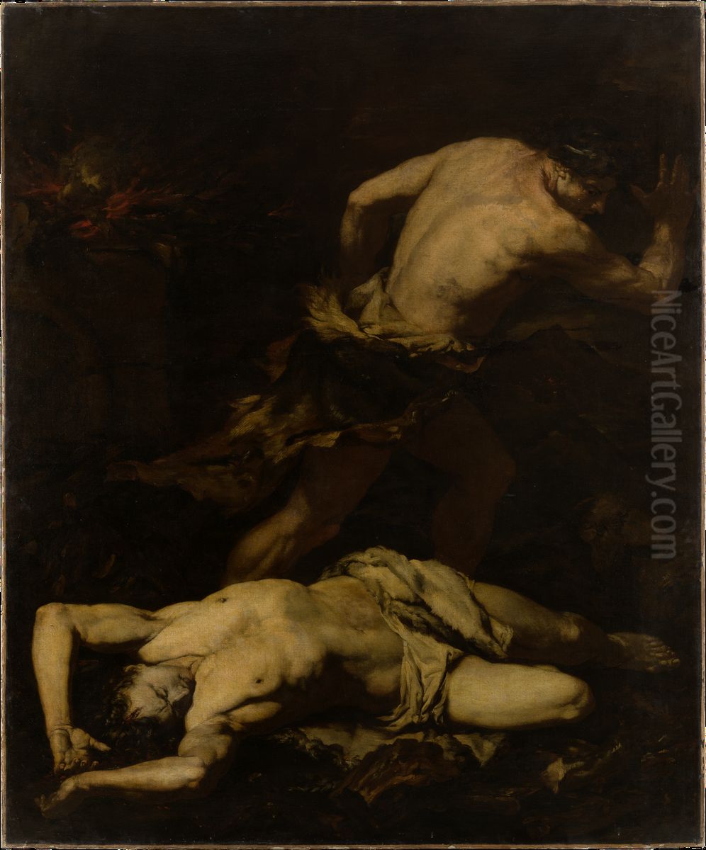 Cain Fleeing after the Murder of Abel Oil Painting by Giovan Battista Langetti