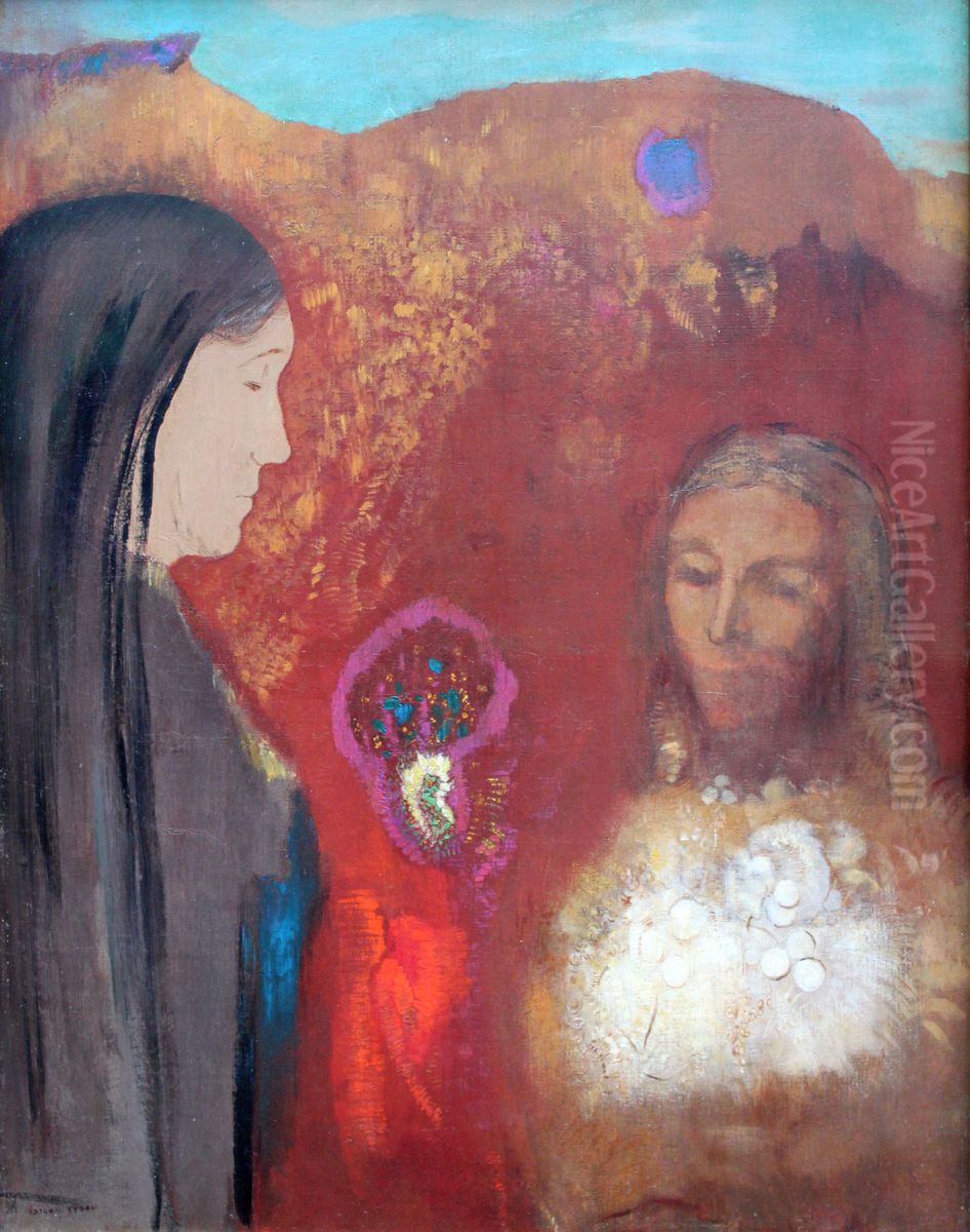 Christ and the Samaritan Woman (The White Flower Bouquet) Oil Painting by Odilon Redon