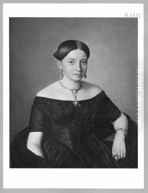 Bildnis einer Dame in Schwarz mit Goldschmuck (Grafin Dimitri Tatischeff) Oil Painting by Ferdinand Georg Waldmuller