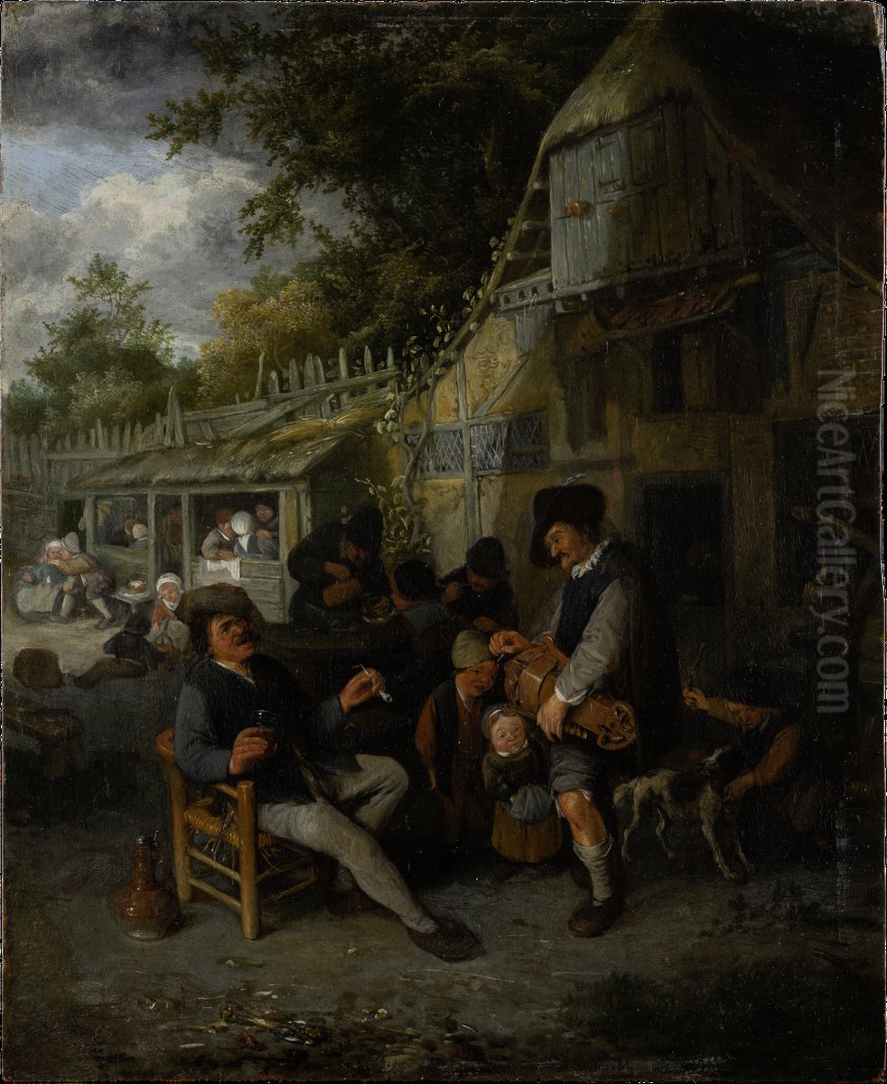 Country Inn with Hurdy-Gurdy Player Oil Painting by Cornelis Dusart