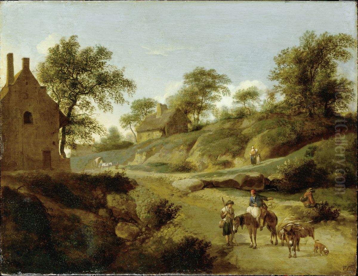On a Country Road Oil Painting by Jan Van Der Heyden