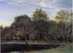 Forest Clearing with Grazing Deer