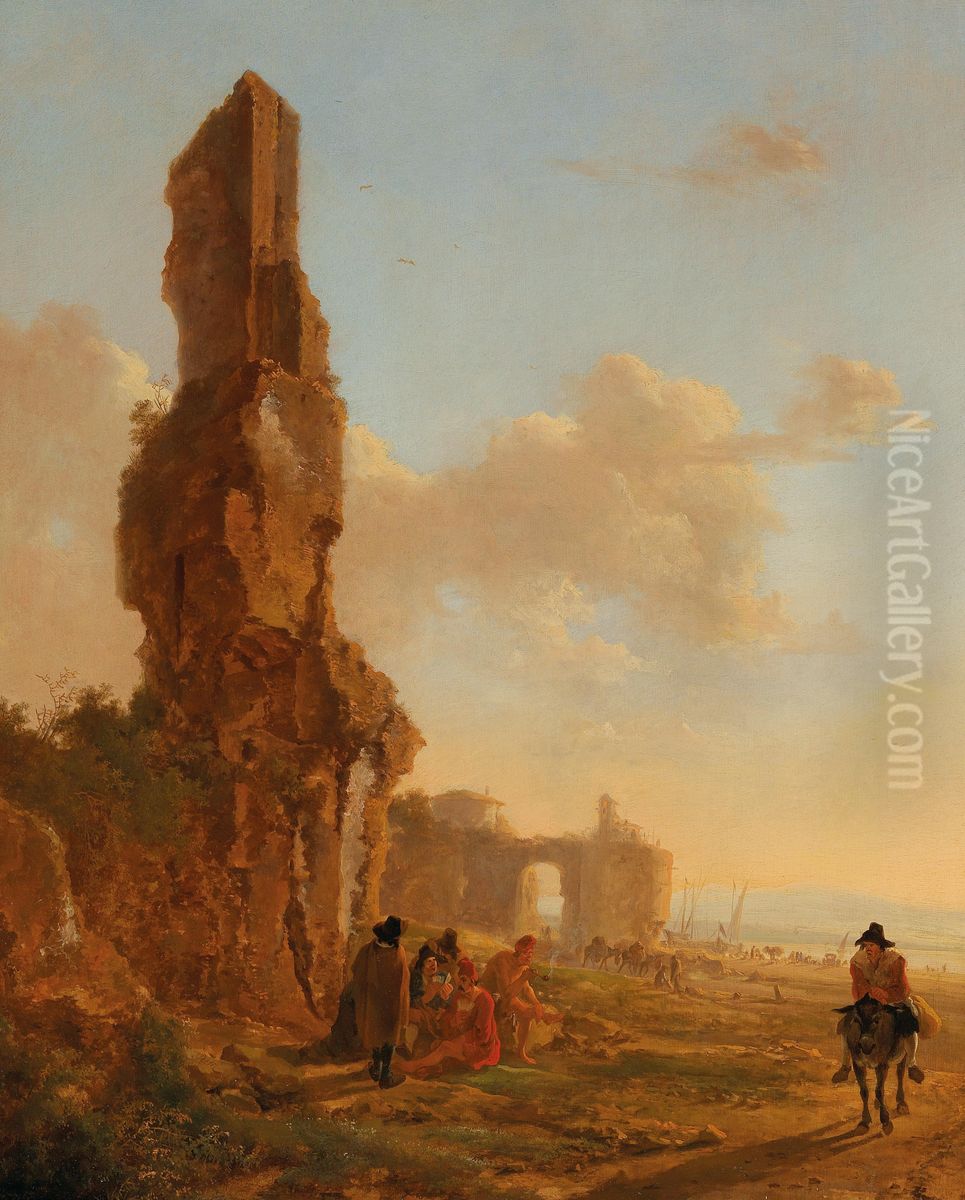An Italianate landscape with ruins Oil Painting by Jan Both