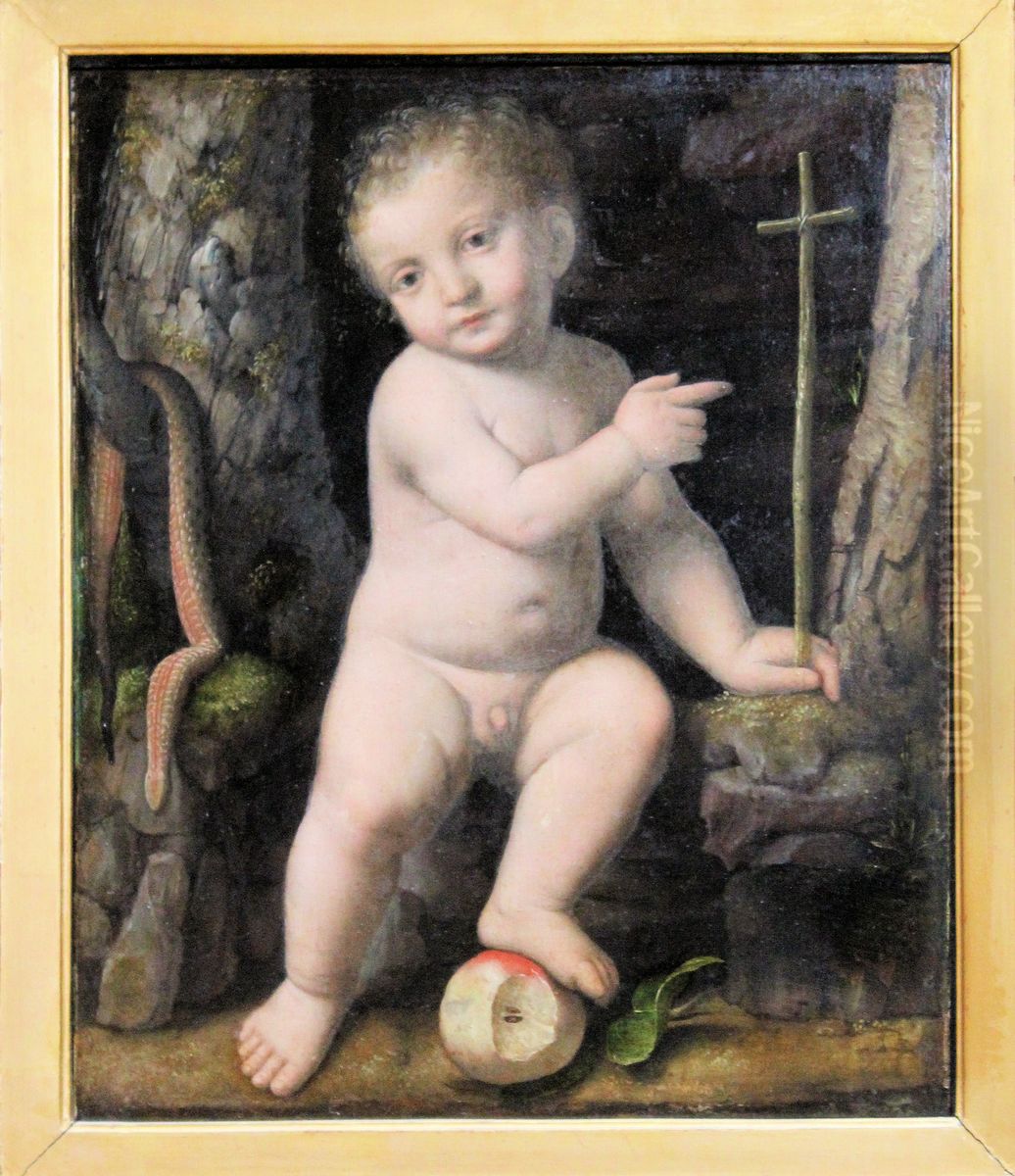 L'Enfant Jesus, sauveur du monde Oil Painting by Bernardino Luini