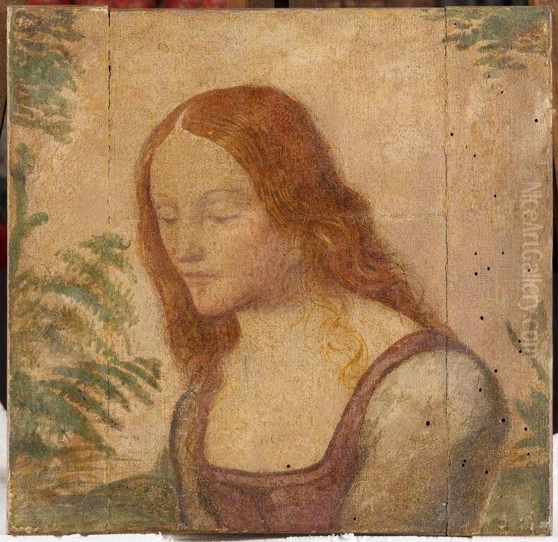 Buste de jeune fille avec les cheveux detaches Oil Painting by Bernardino Luini
