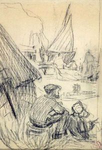 Scene dans un port de peche breton