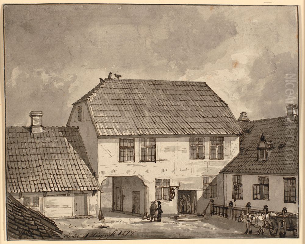 Gaardinterior fra Soro Oil Painting by Johan Wilhelm Ludwig Dahl