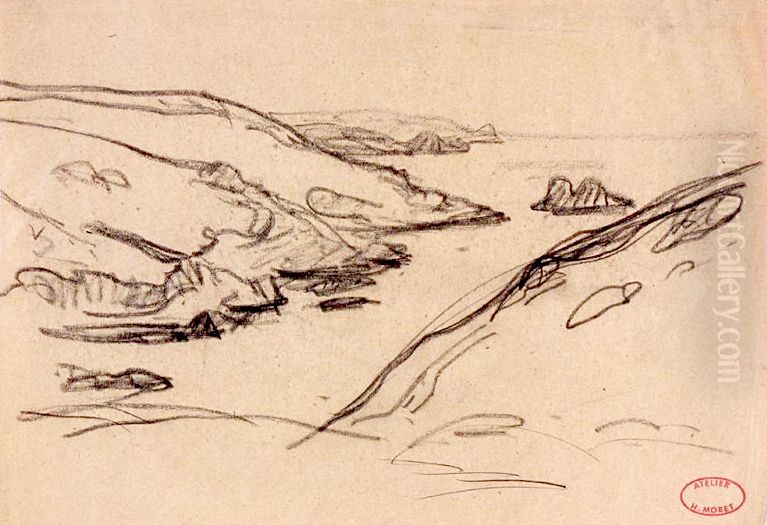 Falaise plongeant dans la mer Oil Painting by Henry Moret
