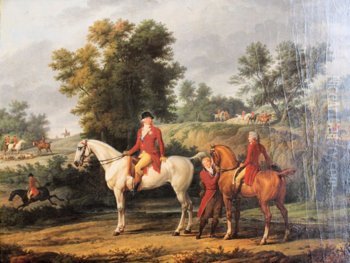 The Duke of Orleans and the Duke of Chartres at a meet in 1787 Oil Painting by Carle Vernet