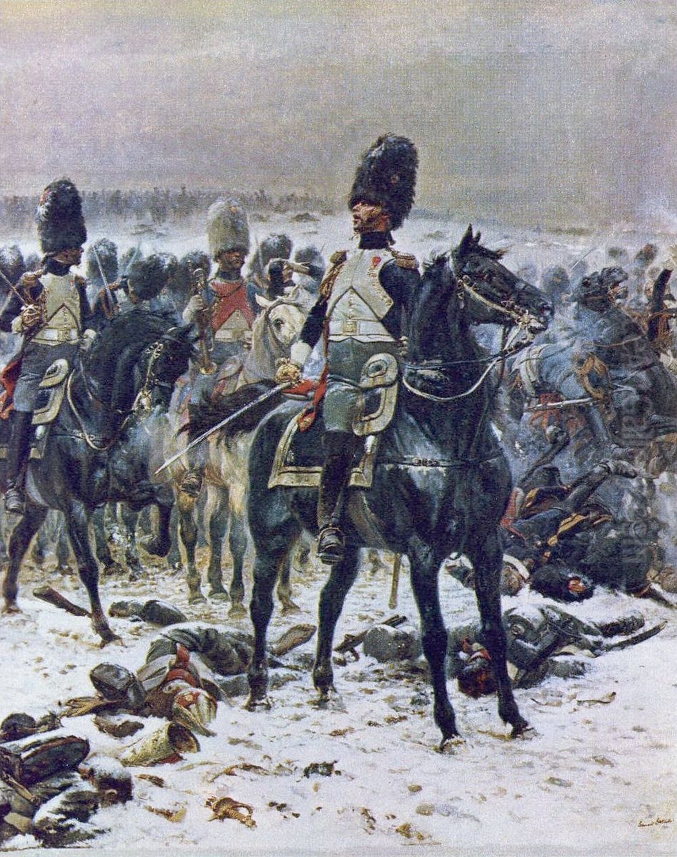 Colonel Lepic at Eylau with Grenadiers a Cheval of the Garde Imperiale Oil Painting by Edouard Detaille