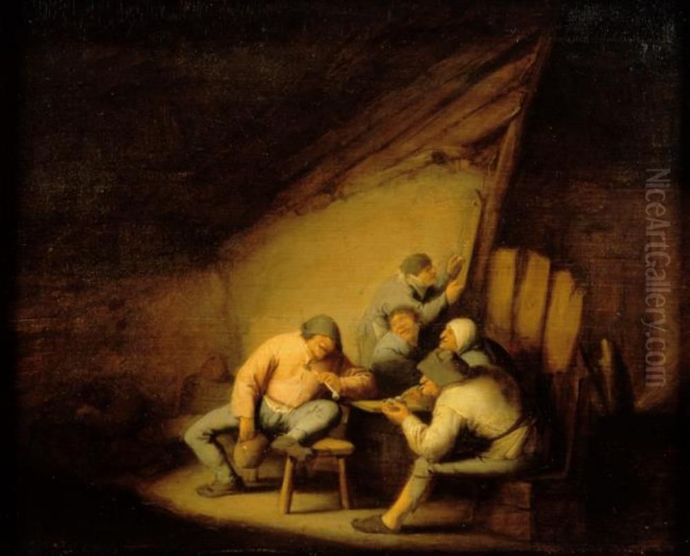 Drinking and smoking peasants Oil Painting by Adriaen van Ostade