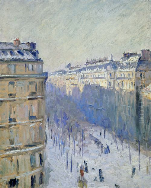 Boulevard Haussmann, effet de neige Oil Painting by Gustave Caillebotte