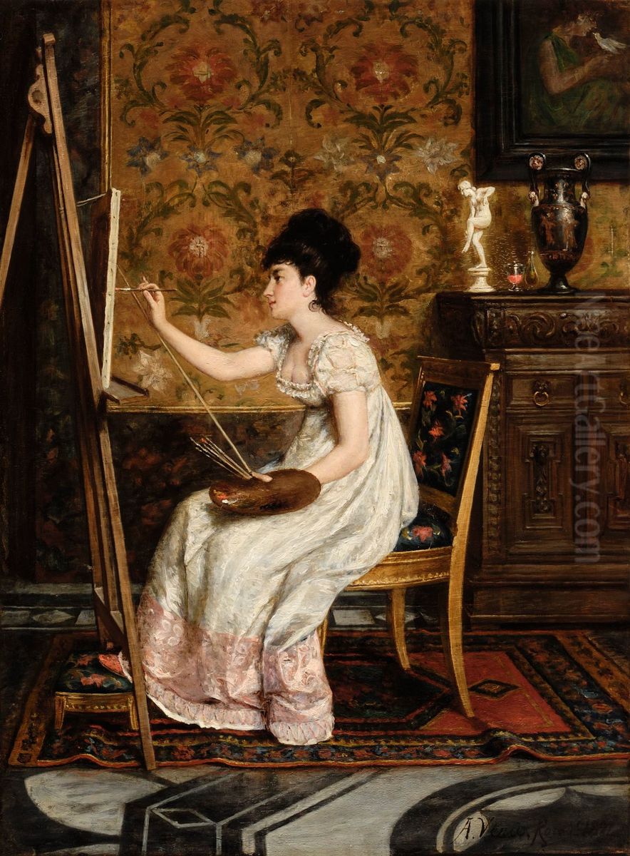 Dama pintando Oil Painting by Alejo Vera