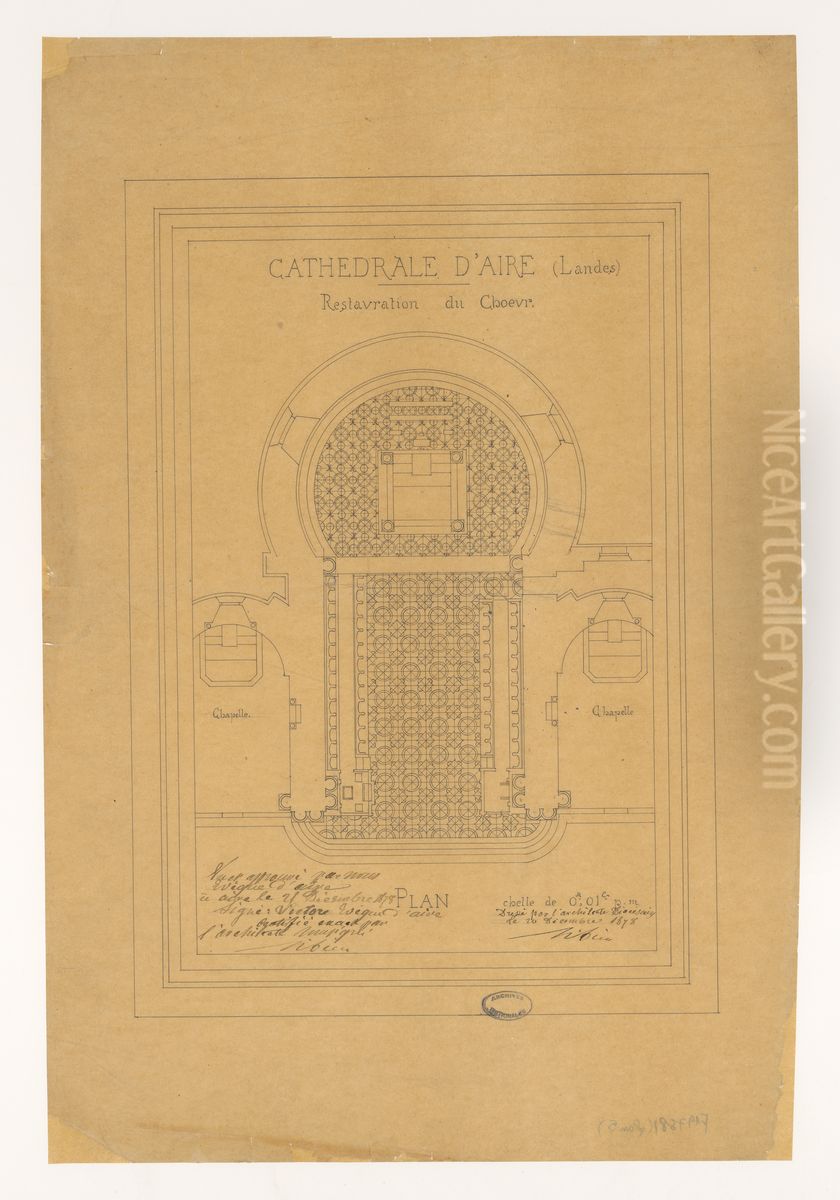Restauration du carrelage du choeur de la cathedrale d'Aire-sur-l'Adour Oil Painting by Jean, Antoine, Jules Sibien