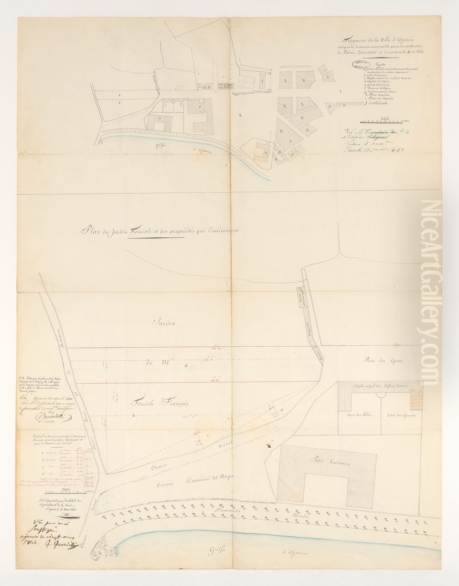 Plan d'Ajaccio indiquant le terrain pour la construction du palais episcopal et l'emplacement du petit seminaire et du depot des enfants trouves Oil Painting by Cottin