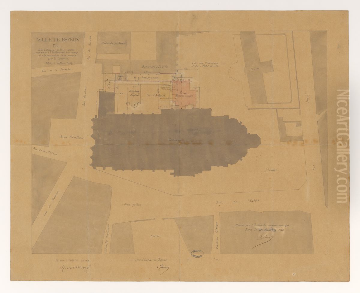Plan de la cathedrale de Bayeux et de ses abords Oil Painting by Alphonse Simil