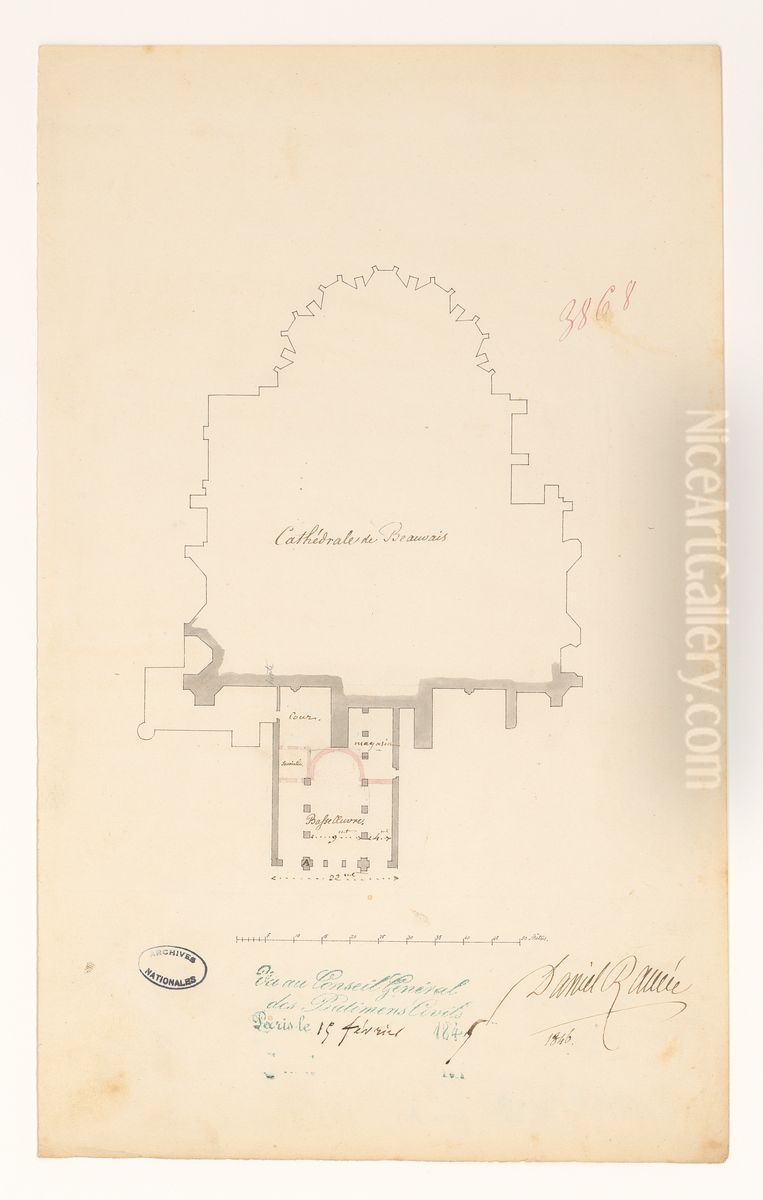 Plan de la cathedrale et de l'ancienne eglise de la Basse-OEuvre de Beauvais Oil Painting by Daniel Ramee