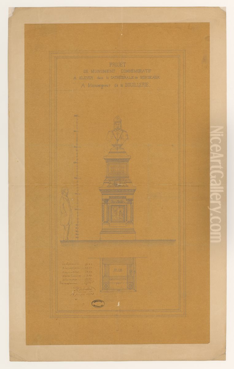 Projet de monument en memoire de monseigneur de la Bouillerie dans la cathedrale de Bordeaux Oil Painting by Paul Abadie