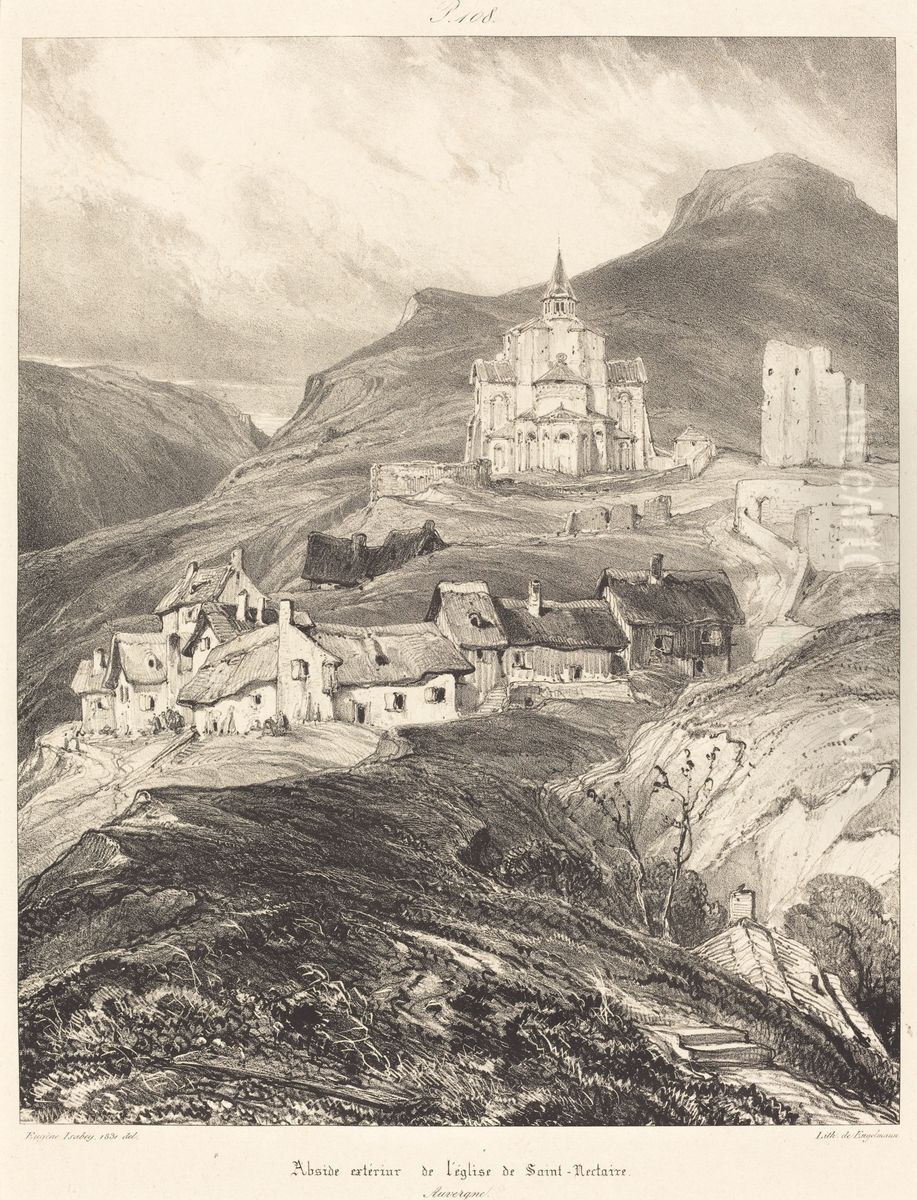 Abside de l'eglise de Saint-Nectaire Oil Painting by Eugene Isabey