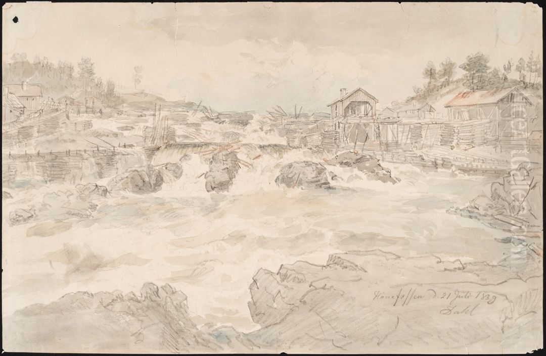 Honefossen Oil Painting by Johan Wilhelm Ludwig Dahl
