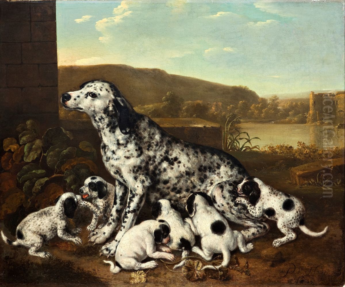 Dalmatinerhund med hvalpe Oil Painting by Pieter van der Hulst (IV)