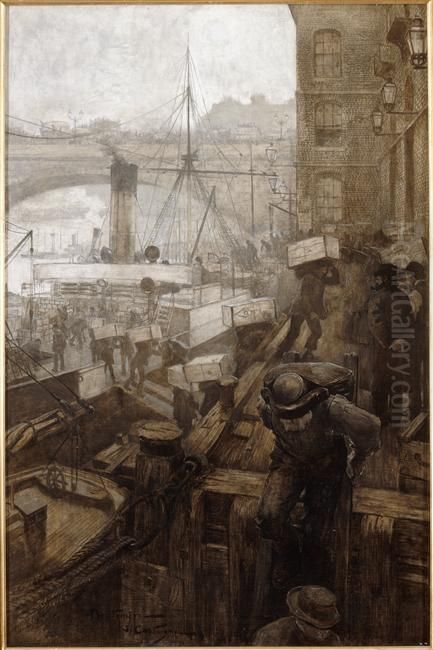 The Port of Baltimore Oil Painting by Andre Castaigne