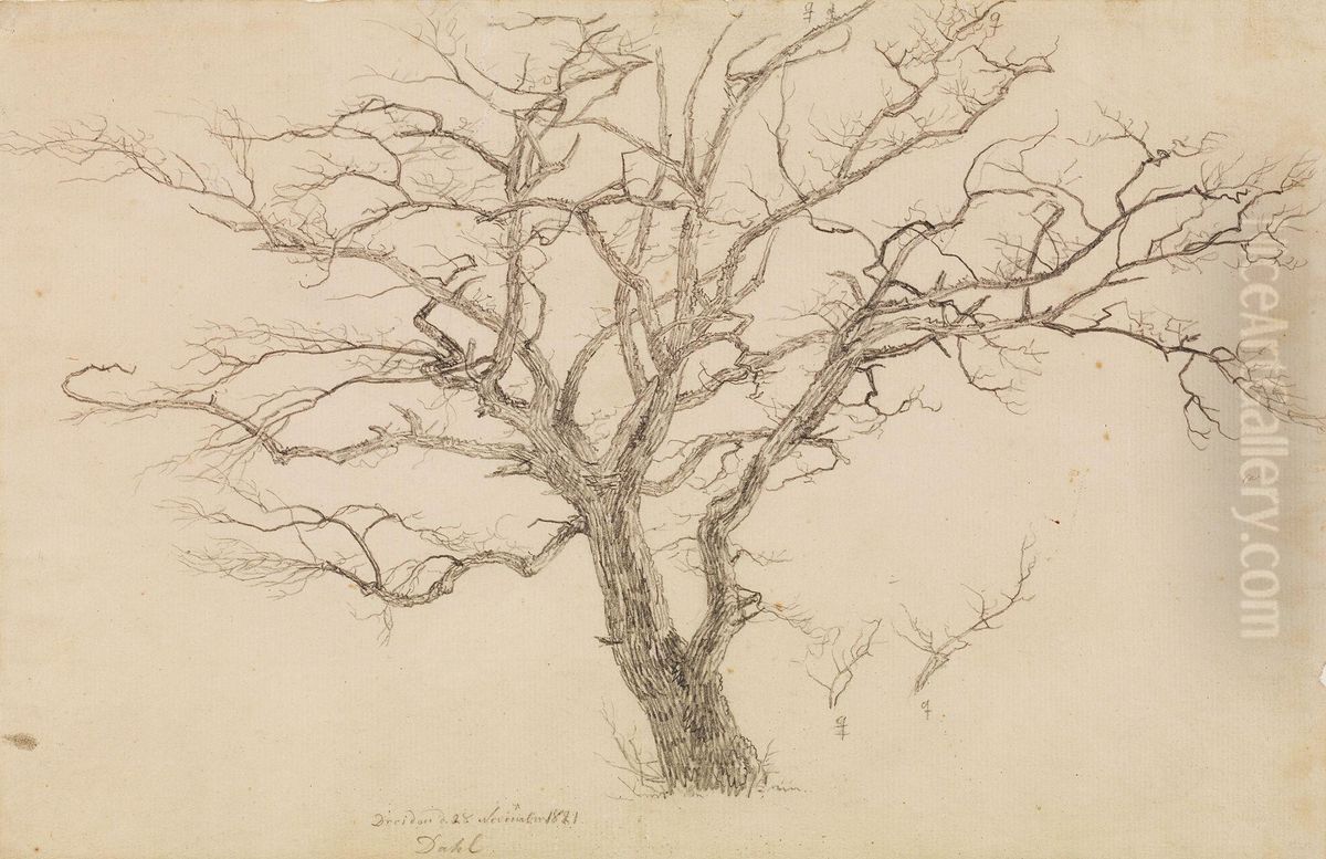 Study of a Tree Oil Painting by Johan Wilhelm Ludwig Dahl