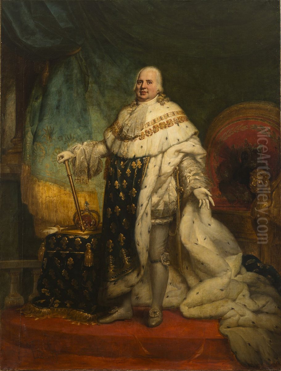 Portrait officiel de Louis XVIII, roi de France (1755-1824) en grand costume royal Oil Painting by Jean-Baptiste Paulin Guerin