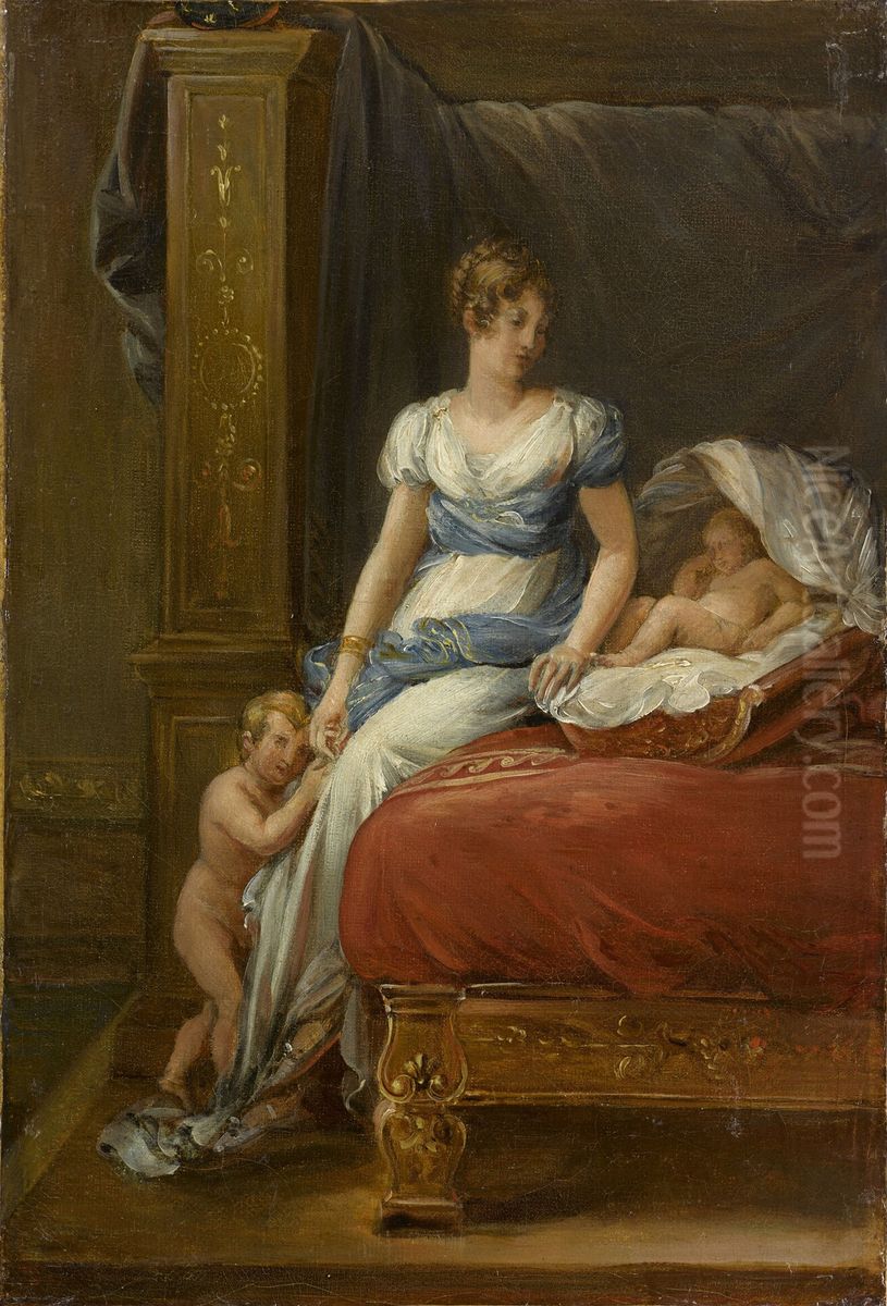 Marie-Annunciade-Caroline Bonaparte, reine de Naples et ses enfants Oil Painting by Francois Gerard