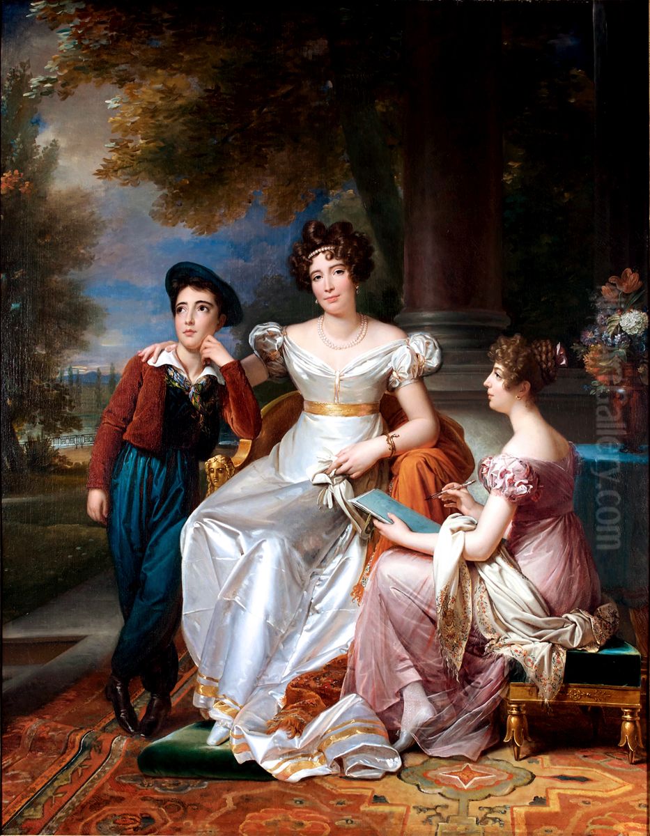 Portrait de la comtesse du Cayla avec ses enfants Ugoline et Ugolin sur la terrasse du chateau de Saint-Ouen Oil Painting by Francois Gerard