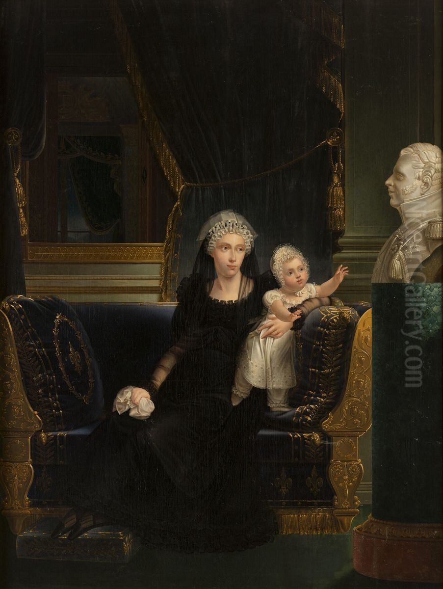 Portrait ofPrincess Caroline of Naples and Sicily(1798-1870), Duchess of Berry, widow of Charles Ferdinand, Duke of Berry, with her daughterLouise Marie Therese d'Artois Oil Painting by Francois Kinson